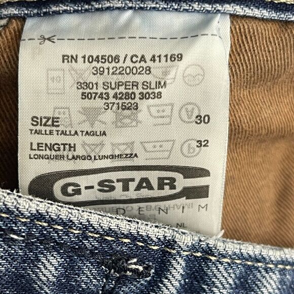 G-Star Raw Jeans Mens 30x32 (27L) 3301 Slim Straight Blue Denim Distressed - Picture 13 of 16